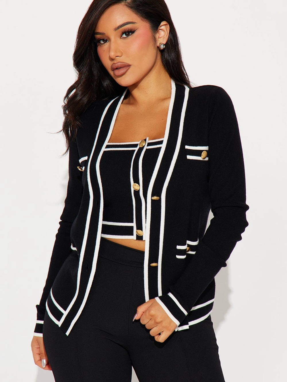 Black and white Cardigan Sweater Set